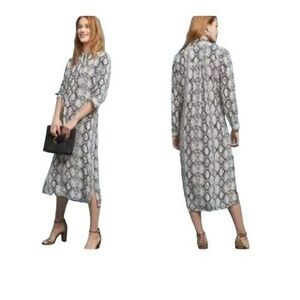 Anthropologie Blnk London Imanio Snake Print Midi Shirt Dress XS Black
